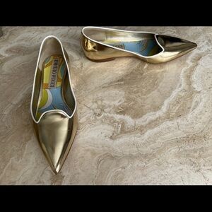 Emilio Pucci Metallic Gold Flats loafer slip on shoes 36 US 6 leather pointy